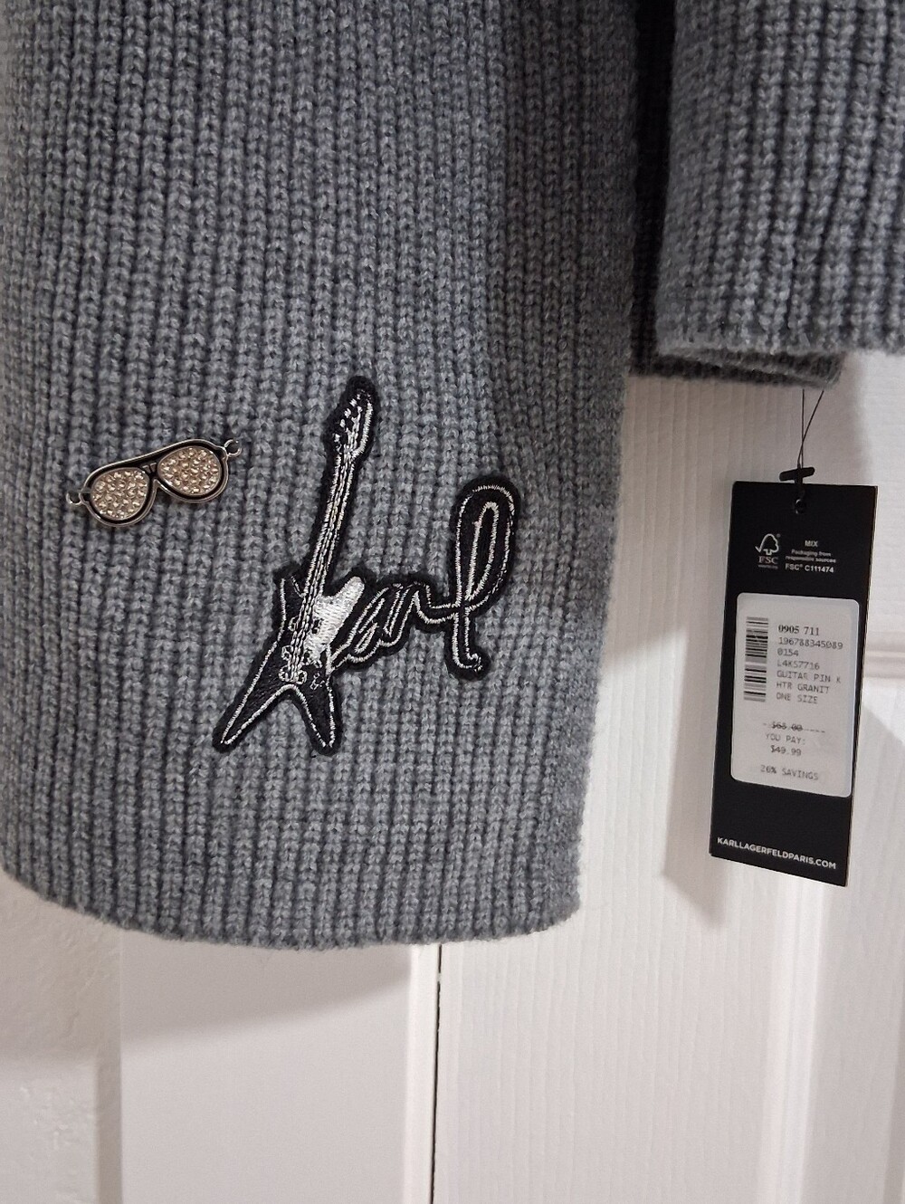 Karl Lagerfeld Gray Ribbed Knit Sweater Scarf
